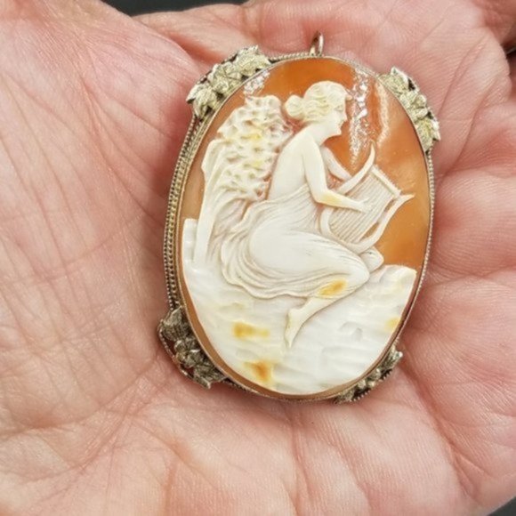 Antique 14K Gold Full Figural Cameo Brooch/Pendant - Picture 5 of 8